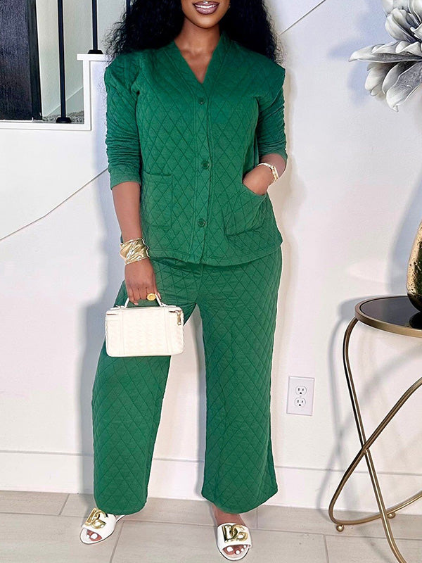 Button-Front Jacket & Pants Set