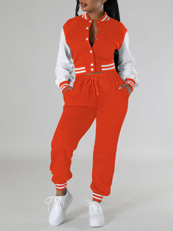 Contrast Bomber Jacket & Jogger Pants Set