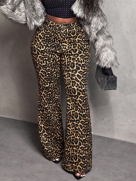 Leopard Flare Denim Jeans