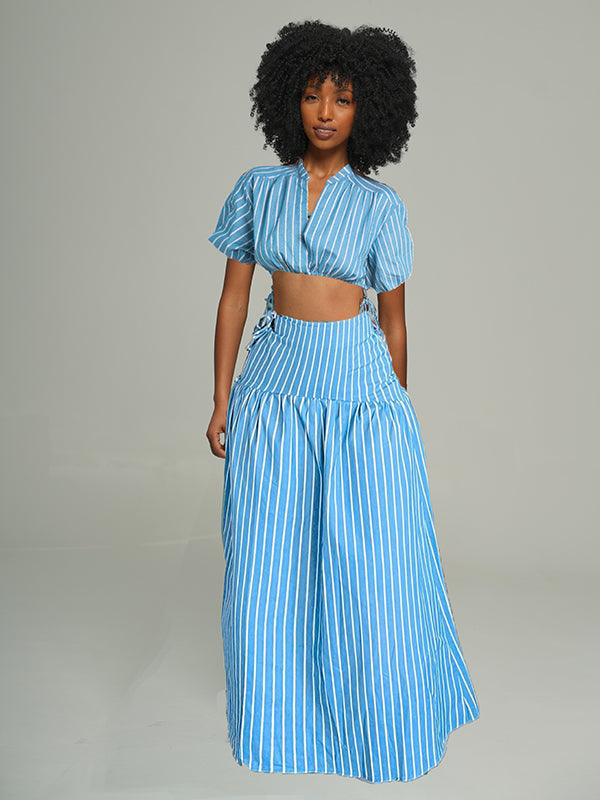 Indiebeautie Stripe Crop Top & Skirt Set