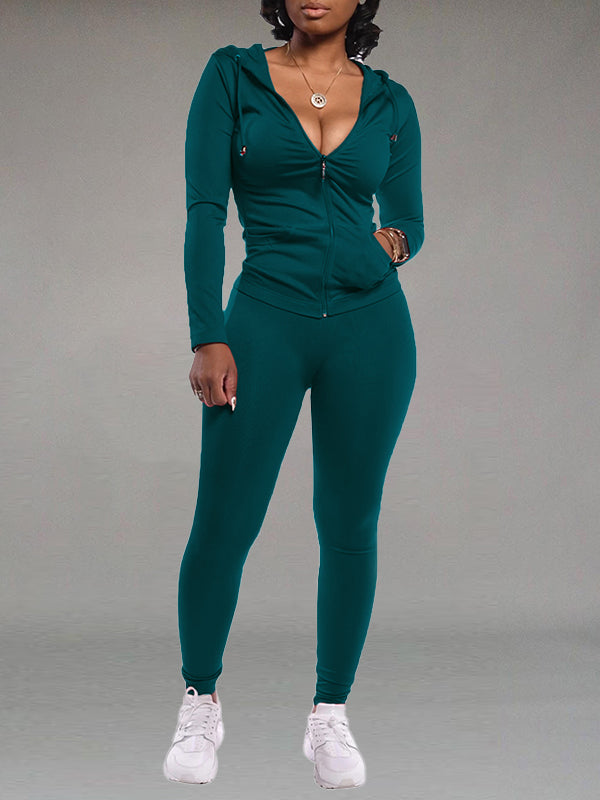 Indiebeautie Solid Zip Hoodie & Pants Set