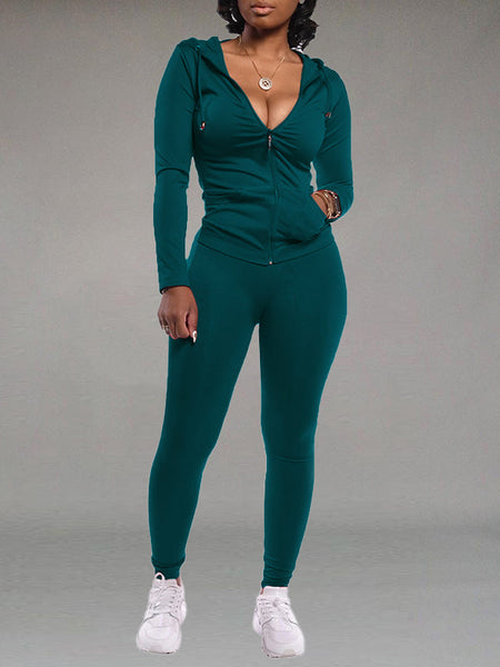 Indiebeautie Solid Zip Hoodie & Pants Set