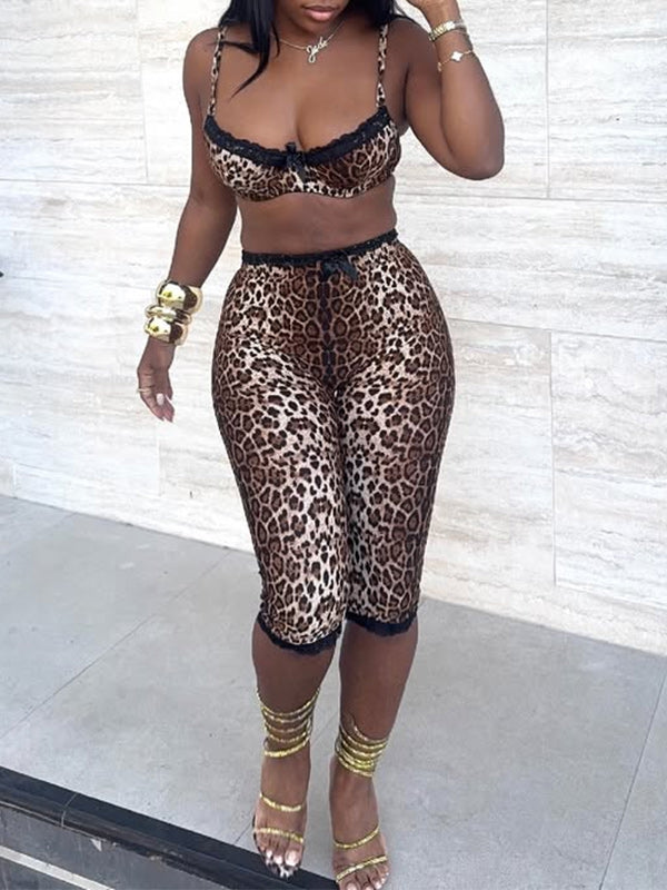 Leopard Bra Top & Capri Pants Set