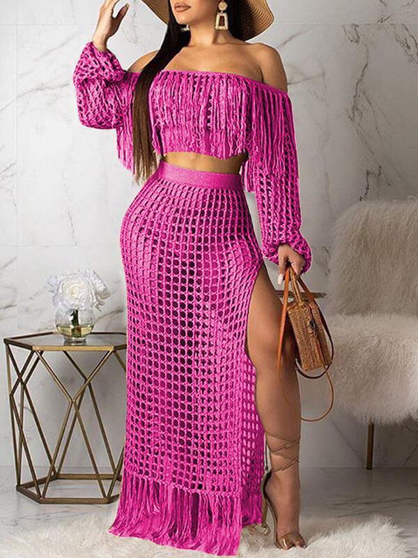 Indiebeautie Mesh Tassels Crop Top & Skirt Set