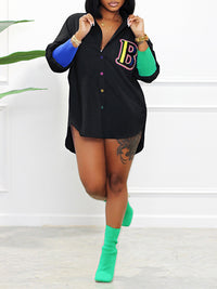 Logo Button-Front Tunic Shirt--Clearance
