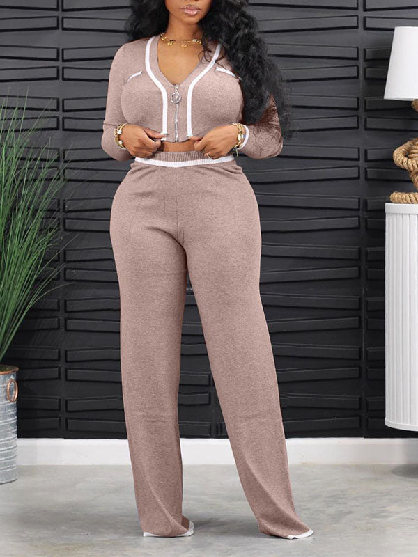Knit Zip-Front Top & Pants Set