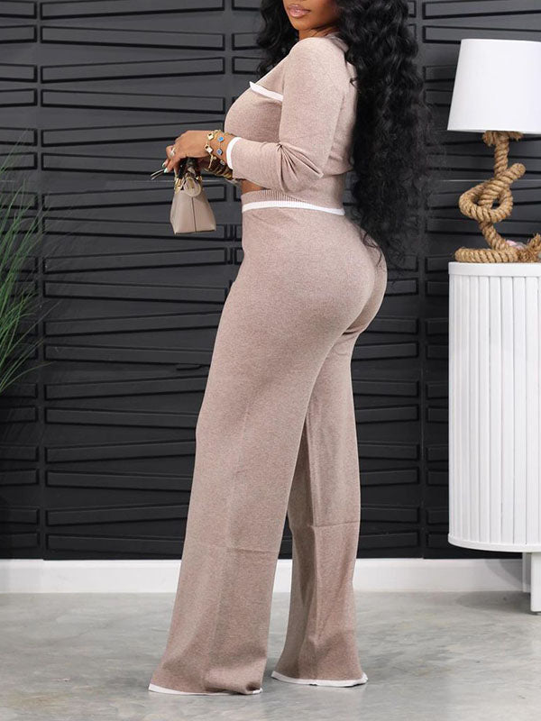 Knit Zip-Front Top & Pants Set