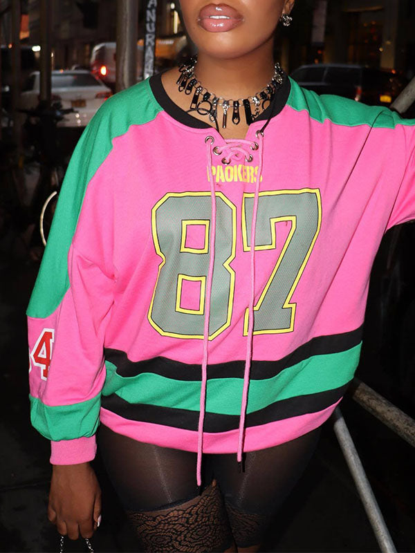 Lace-Up Colorblock Sweatshirt
