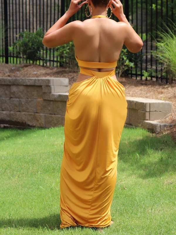 Indiebeautie Solid Halter Slit Dress