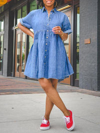 Button Front Denim Dress