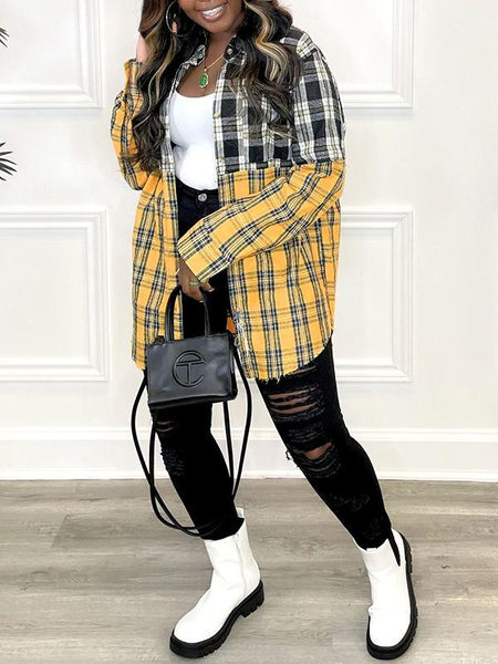 Plaid Combo Shirt Jacket