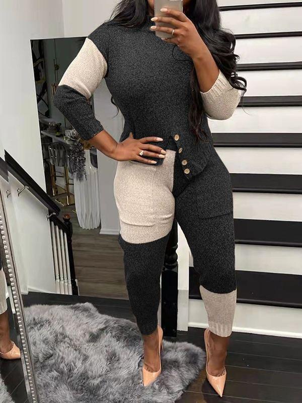Indiebeautie Two-Tone Knit Top & Pants Set