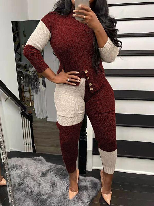Indiebeautie Two-Tone Knit Top & Pants Set