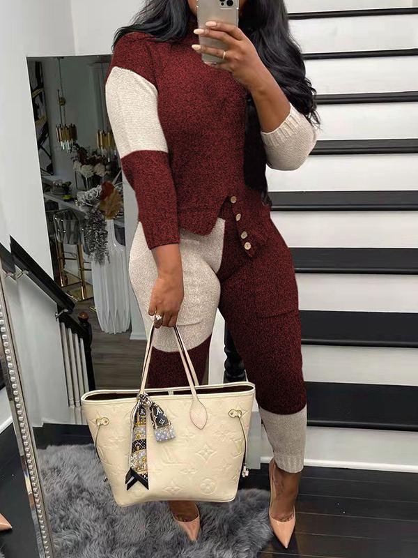 Indiebeautie Two-Tone Knit Top & Pants Set