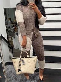Indiebeautie Two-Tone Knit Top & Pants Set