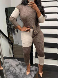 Indiebeautie Two-Tone Knit Top & Pants Set