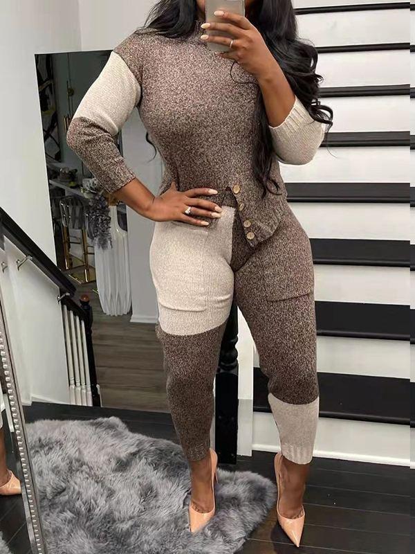 Indiebeautie Two-Tone Knit Top & Pants Set