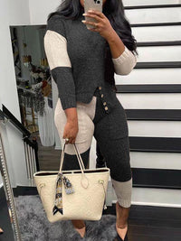 Indiebeautie Two-Tone Knit Top & Pants Set