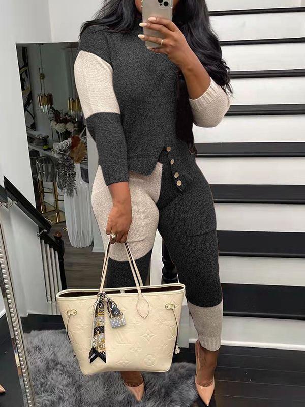 Indiebeautie Two-Tone Knit Top & Pants Set