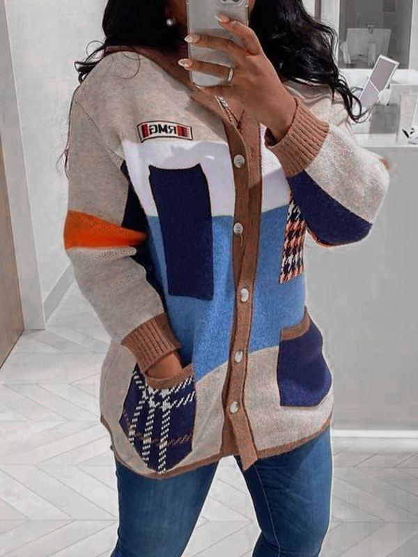 Indiebeautie Colorblock Button-Front Cardigan