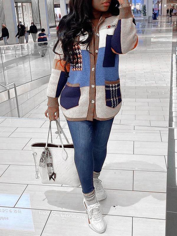 Indiebeautie Colorblock Button-Front Cardigan
