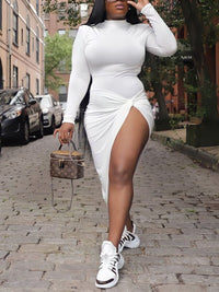 Solid Twisted Slit Dress--Clearance