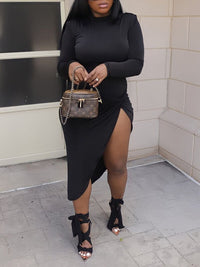 Solid Twisted Slit Dress--Clearance