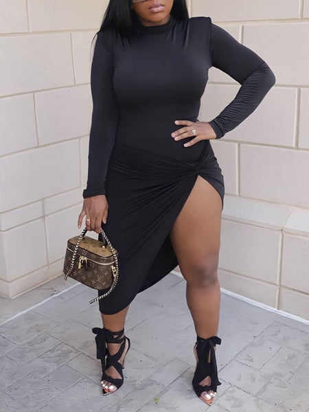 Solid Twisted Slit Dress--Clearance