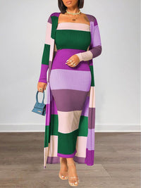 Indiebeautie Colorblock Ribbed Dress & Cardigan Set