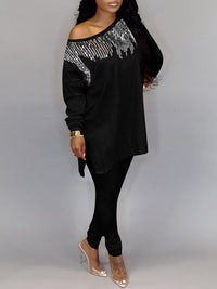 Indiebeautie Sequin Boat-Neck Top & Pants Set
