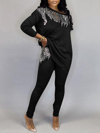 Indiebeautie Sequin Boat-Neck Top & Pants Set