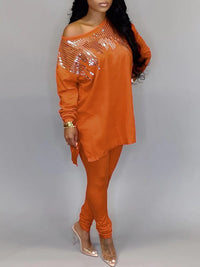 Indiebeautie Sequin Boat-Neck Top & Pants Set
