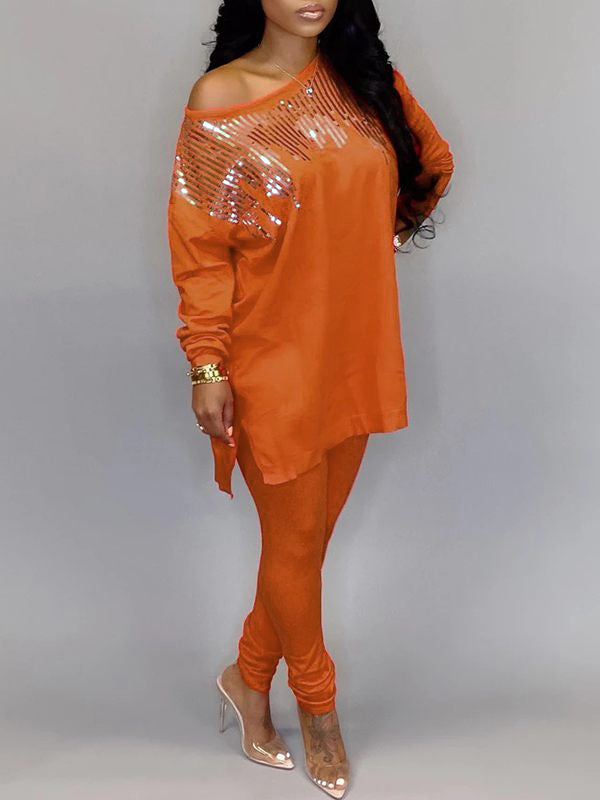 Indiebeautie Sequin Boat-Neck Top & Pants Set