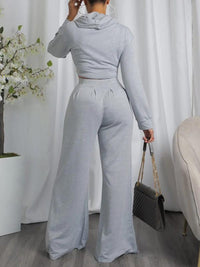 Solid Hoodie & Wide-Leg Pants Set