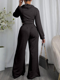 Solid Hoodie & Wide-Leg Pants Set