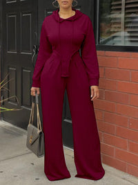 Solid Hoodie & Wide-Leg Pants Set