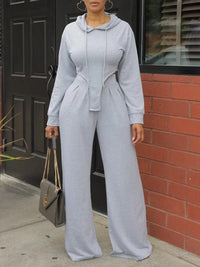 Solid Hoodie & Wide-Leg Pants Set