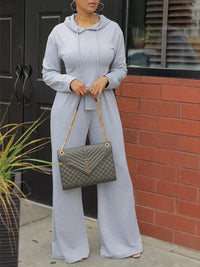 Solid Hoodie & Wide-Leg Pants Set
