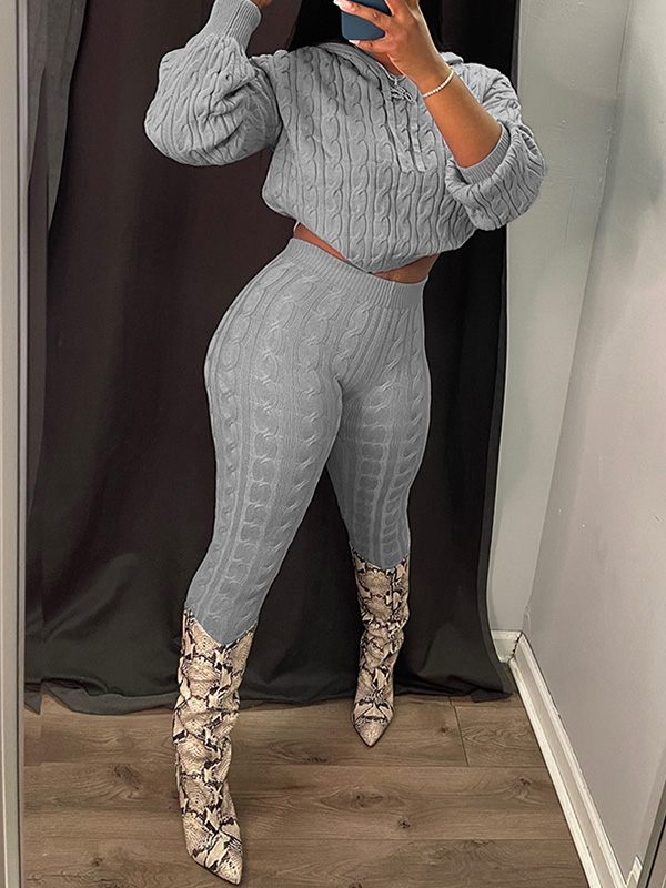 Indiebeautie Solid Knit Hoodie & Pants Set