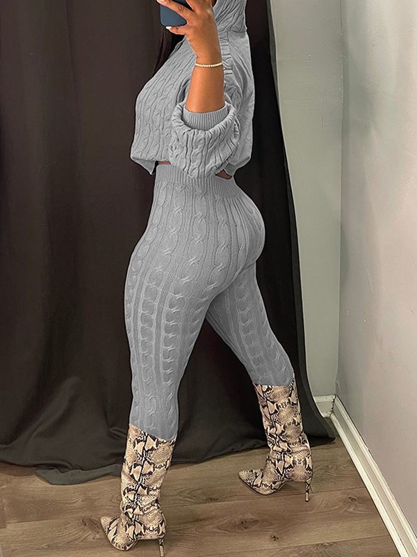 Indiebeautie Solid Knit Hoodie & Pants Set