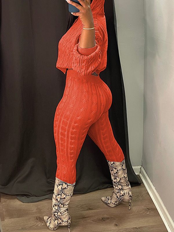 Indiebeautie Solid Knit Hoodie & Pants Set