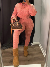Indiebeautie Solid Knit Hoodie & Pants Set