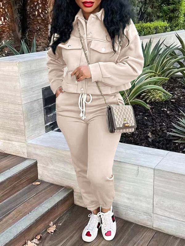 Snap-Front Top & Drawstring Pants Set