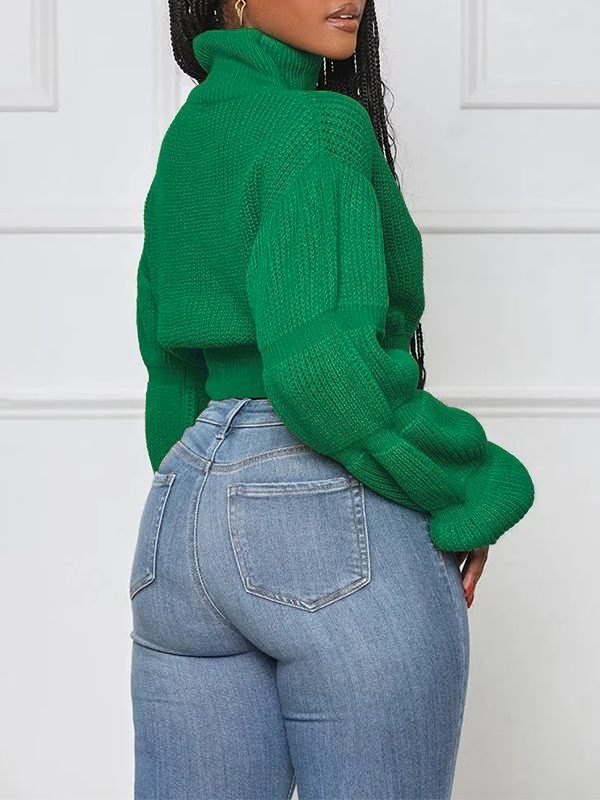 Puff-Sleeve Turtleneck Sweater