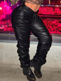 Ruched Faux-Leather Pants