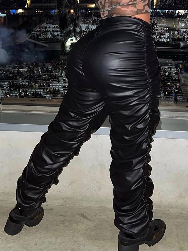 Ruched Faux-Leather Pants