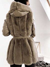 Faux Fur & Faux Leather Hoodie Coat