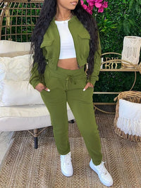 Solid Bomber Jacket & Jogger Pants Set