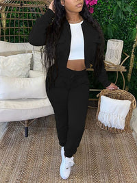 Solid Bomber Jacket & Jogger Pants Set