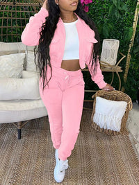 Solid Bomber Jacket & Jogger Pants Set